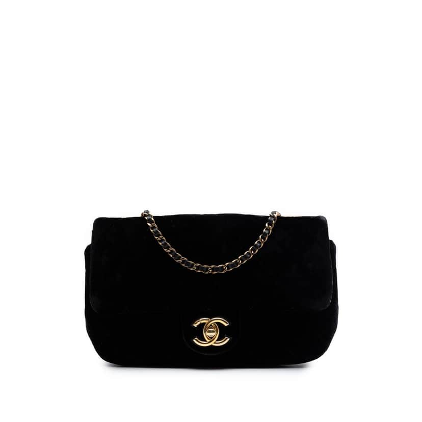 Chanel Small Quilted Velvet CC Eyelet Flap Black Very good condition - Front View