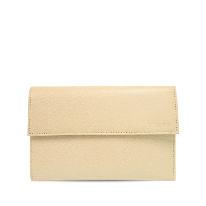 Prada Cinghiale Trifold Small Wallet Beige Leather Very good condition - Front View