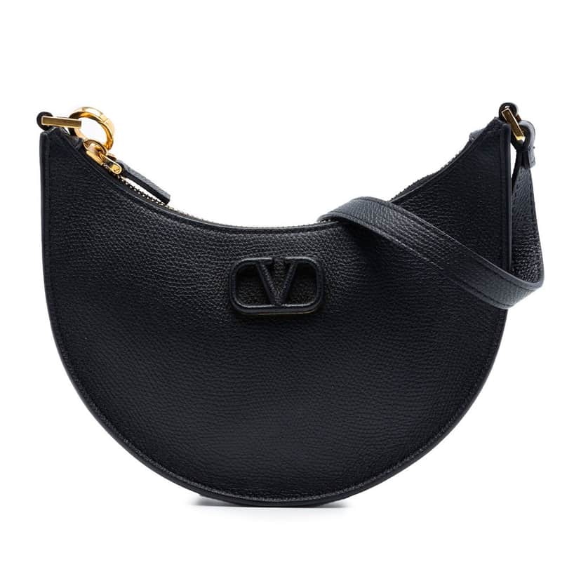 Valentino Mini Grainy Calfskin VLogo Hobo Black Leather Very good condition - Front View