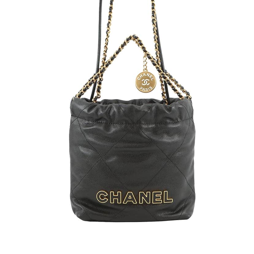 Chanel Mini Shiny Caviar 22 Handbag Black Leather Very good condition - Front View