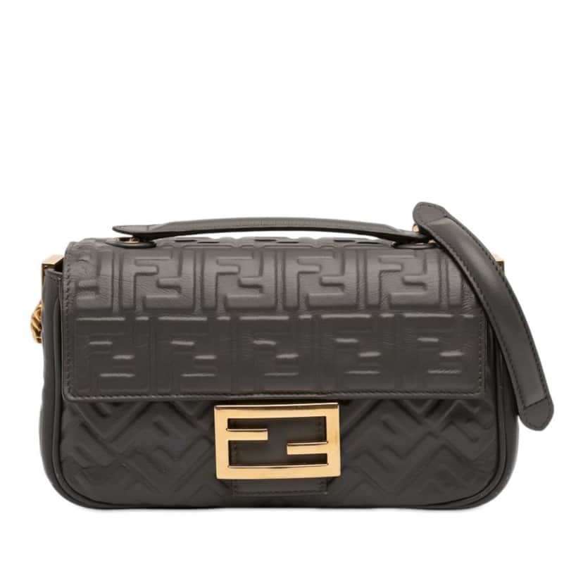 Fendi Small FF Nappa Embossed Chain Midi Baguette Other Leather Very good condition - Front View