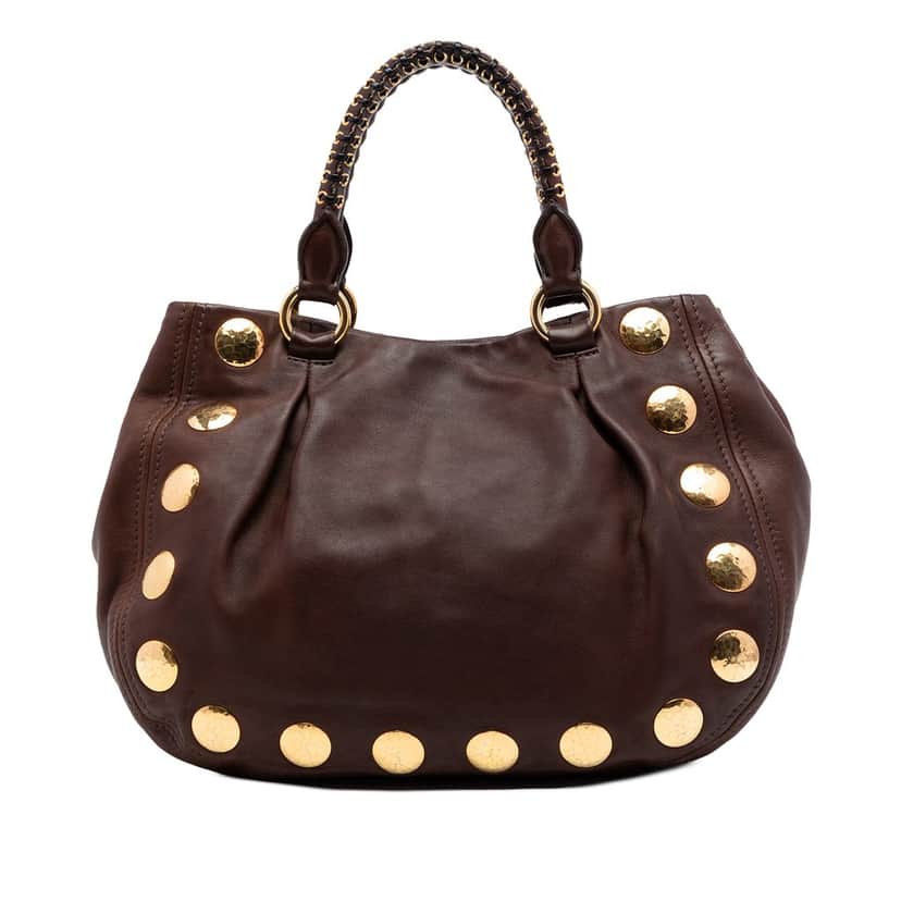 Miu Miu Studded Leather Top Handle Bag Brown Leather Very good condition - Front View