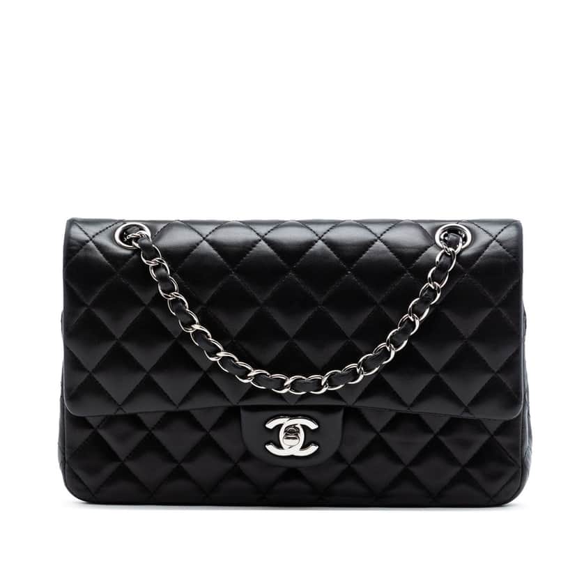 Chanel Medium Classic Lambskin Double Flap Black Leather Very good condition - Front View