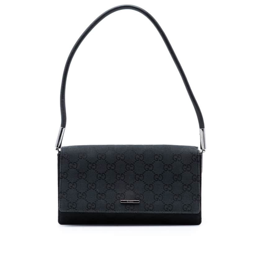 Gucci GG Canvas Shoulder Bag Black Very good condition - Front View