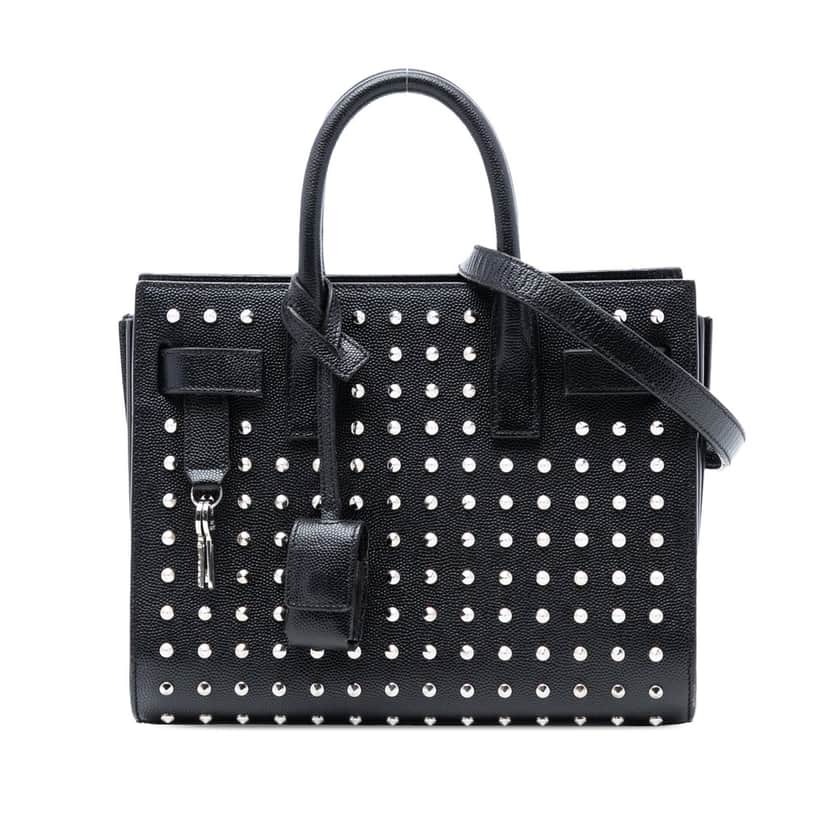Saint Laurent Nano Grain de Poudre Studded Sac de Jour Satchel Black Leather Very good condition - Front View