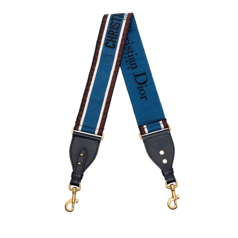 Dior Embroidered Canvas Bag Strap Blue Very good condition - Front View
