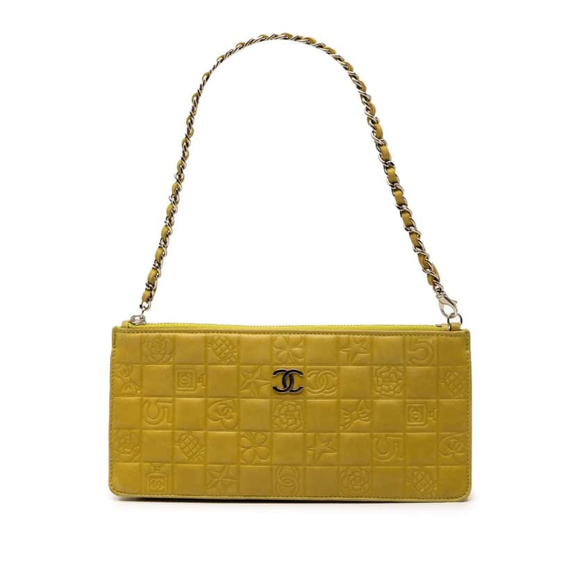 Chanel Lambskin Precious Symbols Pochette Yellow Leather Very good condition - Front View