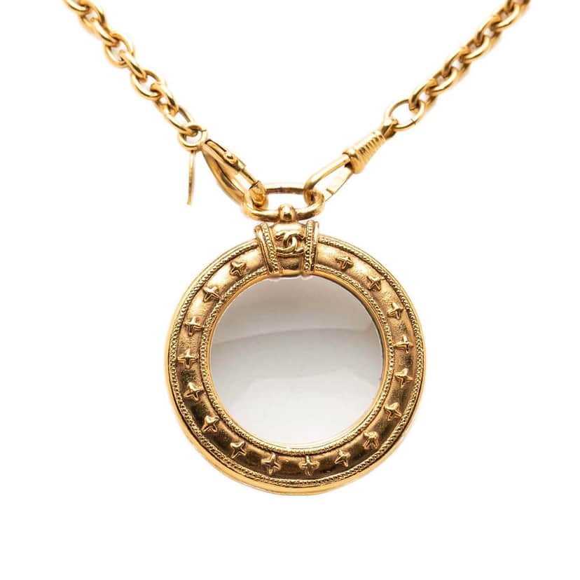 Chanel Gold Plated Magnifying Glass Pendant Long Necklace Gold Metal Very good condition - Front View