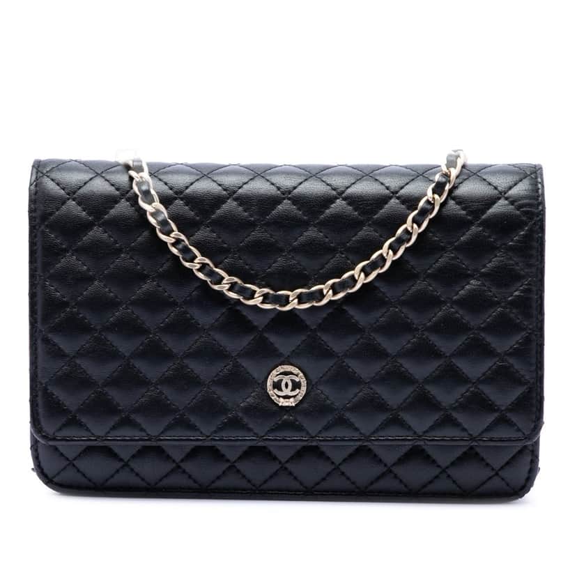Chanel CC Microquilted Lambskin Wallet On Chain Black Leather Very good condition - Front View