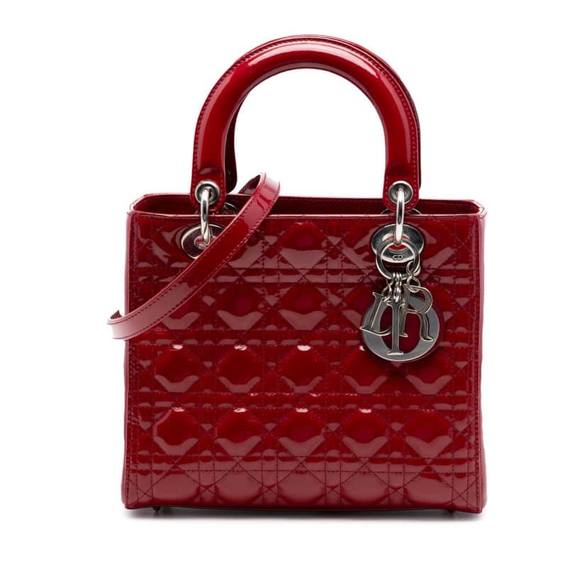 Dior Medium Patent Cannage Lady Dior Red Leather Very good condition - Front View