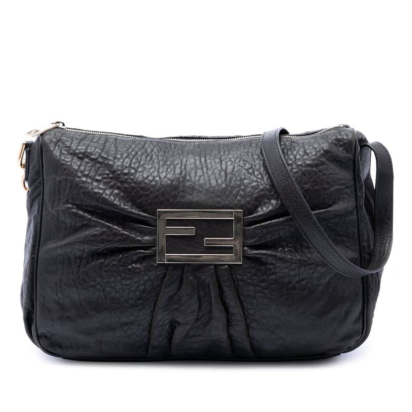 Fendi Large Leather Mia Crossbody Black Leather Very good condition - Front View