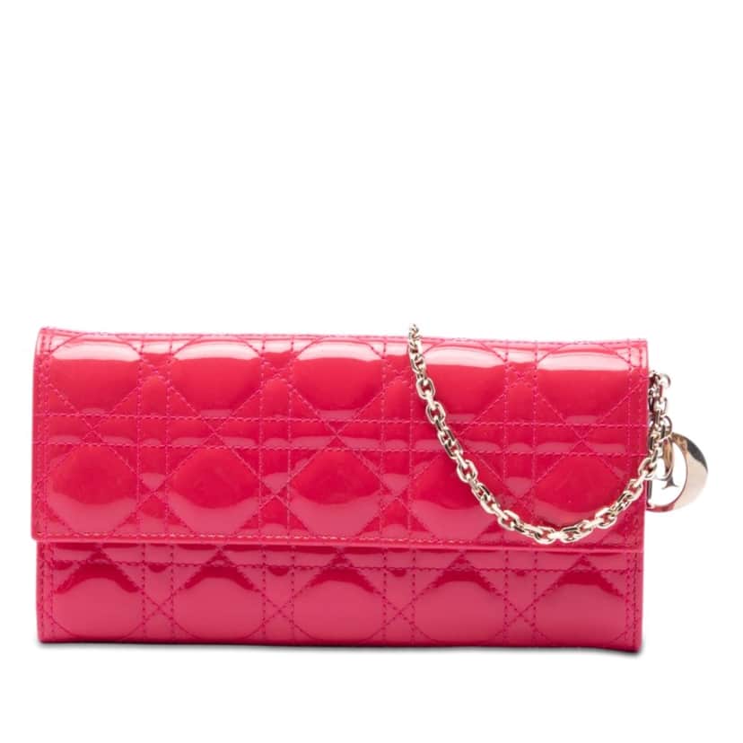 Dior Patent Cannage Lady Dior Wallet On Chain Pink Leather Very good condition - Front View