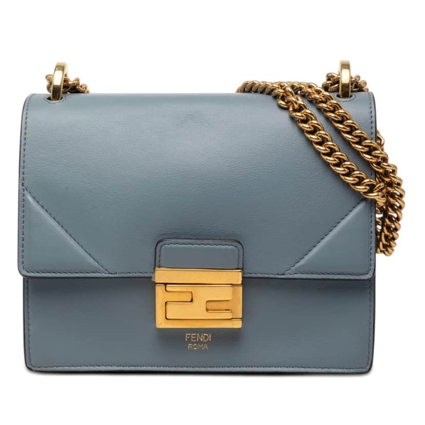 Fendi Small Leather Kan U Chain Shoulder Bag Blue Leather Very good condition - Front View
