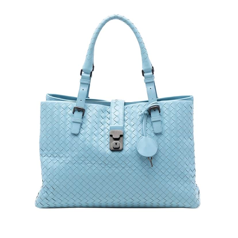 Bottega Veneta Medium Nappa Intrecciato Roma Tote Blue Leather Very good condition - Front View