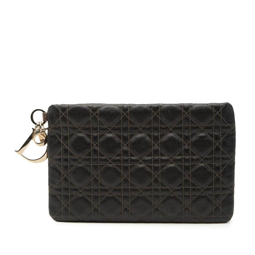 Dior Coated Canvas Cannage Lady Dior Panarea Clutch Brown Very good condition - Front View
