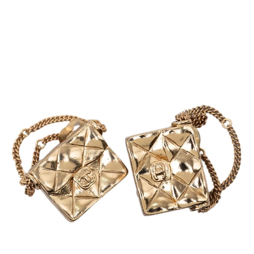 Chanel CC Gold Plated Quilted Flap Bag Clip On Earrings Gold Metal Very good condition - Front View