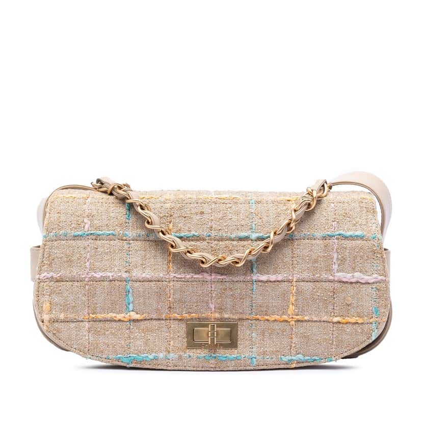 Chanel Tweed Chocolate Bar Mademoiselle Turnlock Satchel Beige Very good condition - Front View