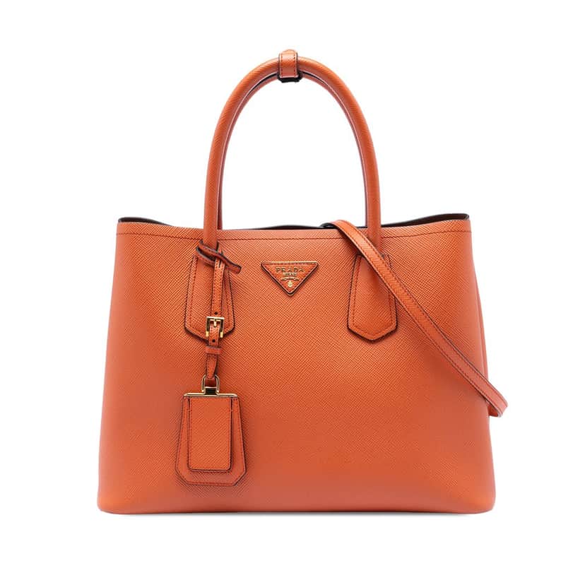 Prada Medium Saffiano Cuir Double Handle Satchel Orange Leather Very good condition - Front View