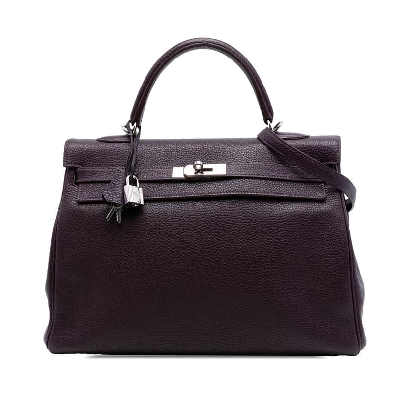 Hermès Clemence Kelly II Retourne 35 Purple Leather Very good condition - Front View