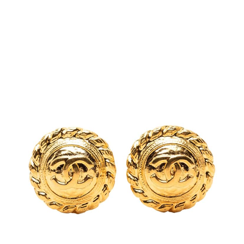 Chanel CC Gold Plated Round Clip On Earrings Gold Metal Very good condition - Front View