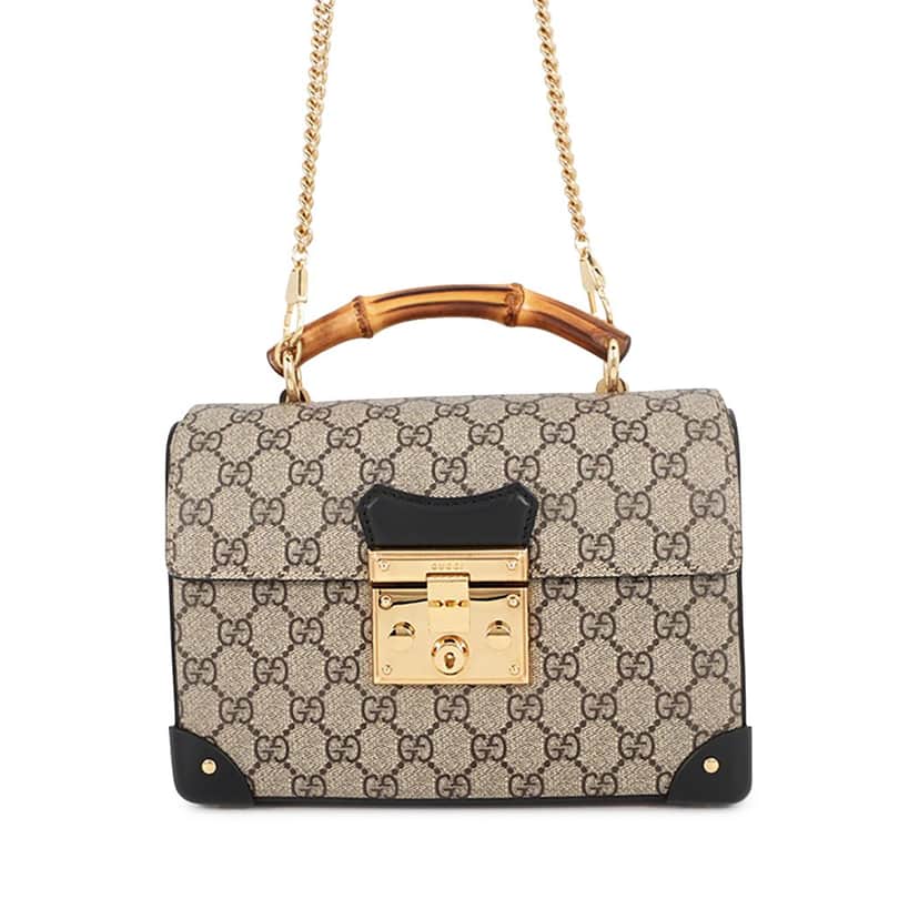 Gucci GG Supreme Bamboo Padlock Satchel Beige Very good condition - Front View