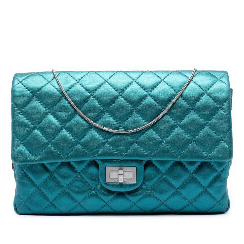 Chanel Quilted Metallic Calfskin Reissue 2.55 Flap 226 Blue Leather Very good condition - Front View
