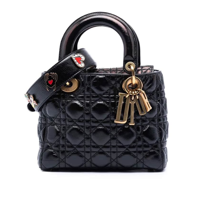 Dior Small Crinkled Patent Cannage My ABCDior Lady Dior Black Leather Very good condition - Front View