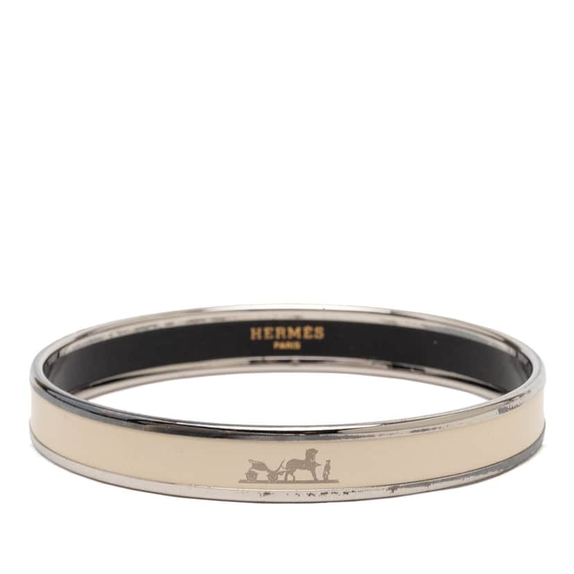 Hermès Narrow Enamel Caleche Bangle 70 White Very good condition - Front View