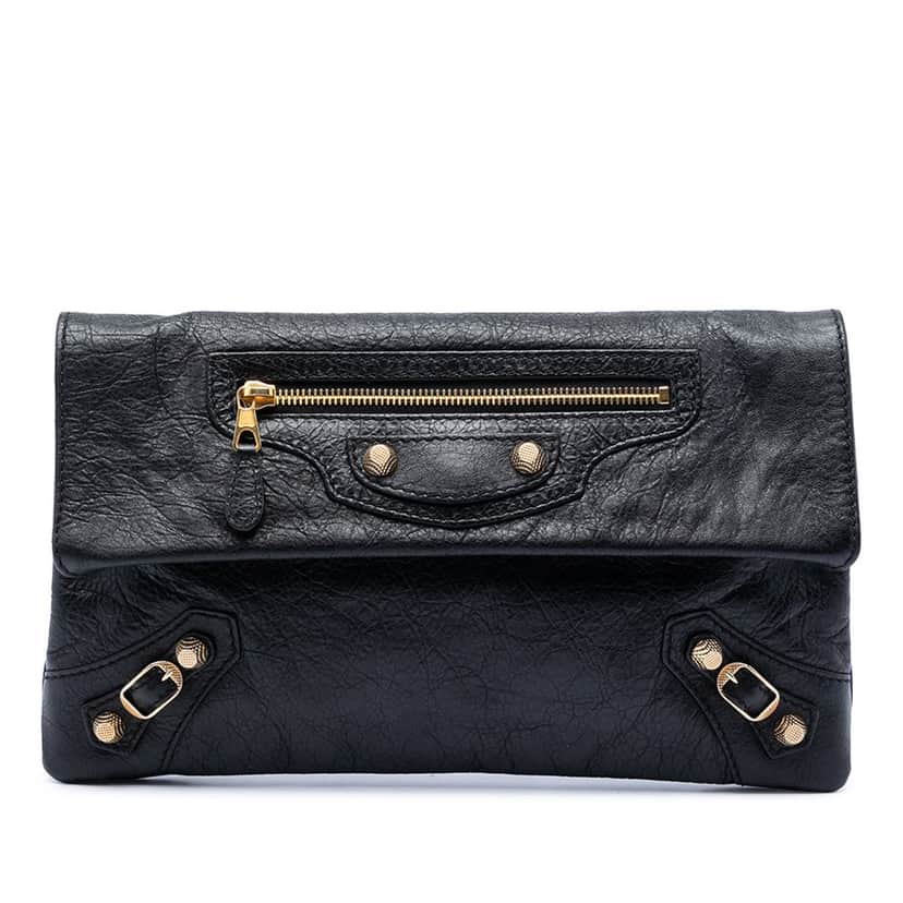 Balenciaga Lambskin Motocross Giant 12 Envelope Clutch Black Leather Very good condition - Front View