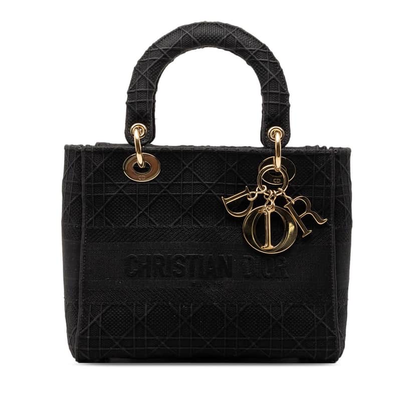 Dior Medium Canvas Cannage Lady D Lite Black Very good condition - Front View