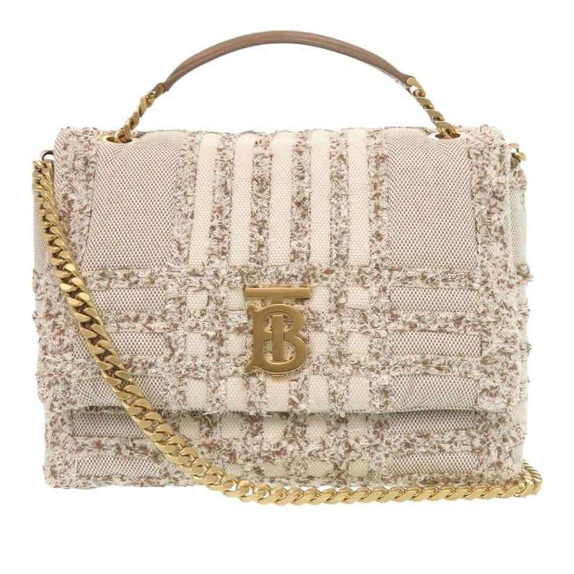 Burberry Small Needle Punch Check Canvas and Tweed Lola Satchel Beige Very good condition - Front View