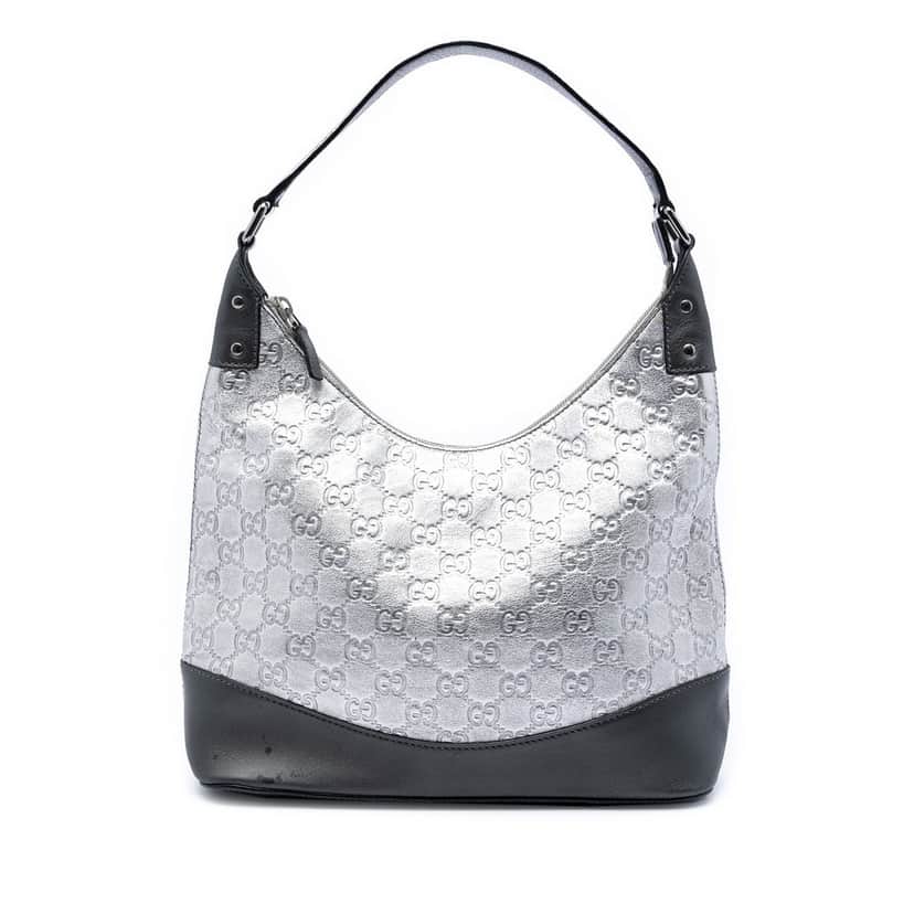 Gucci Metallic Guccissima Shoulder Bag Silver Leather Very good condition - Front View