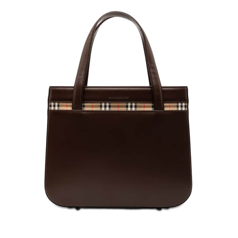 Burberry House Check Canvas Trimmed Leather Handbag Brown Leather Very good condition - Front View