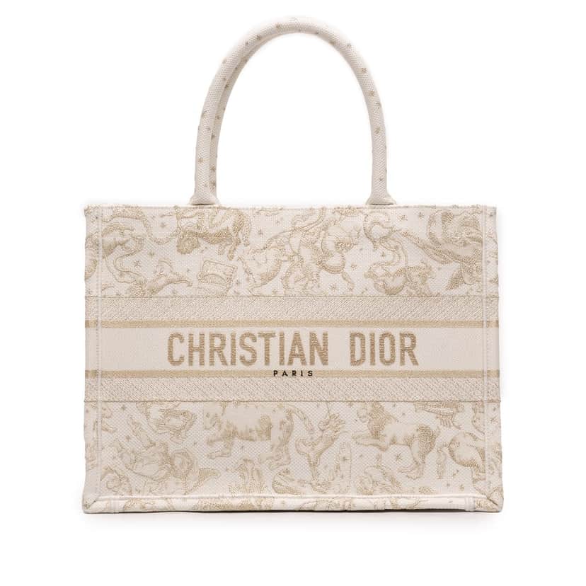 Dior Medium Canvas Embroidered Zodiac Saint Barth Book Tote Brown Very good condition - Front View