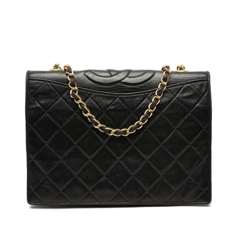 Chanel CC Quilted Lambskin Full Flap Black Leather Very good condition - Front View