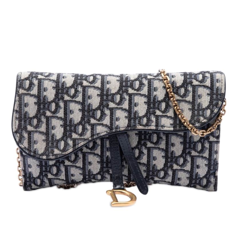 Dior Oblique Canvas Saddle Wallet On Chain Blue Very good condition - Front View