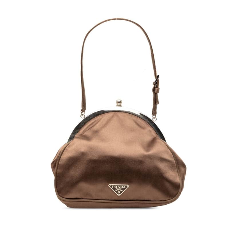 Prada Satin Kiss Lock Handbag Brown Very good condition - Front View