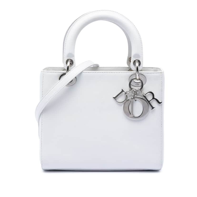 Dior Medium Calfskin Lady Dior White Leather Very good condition - Front View