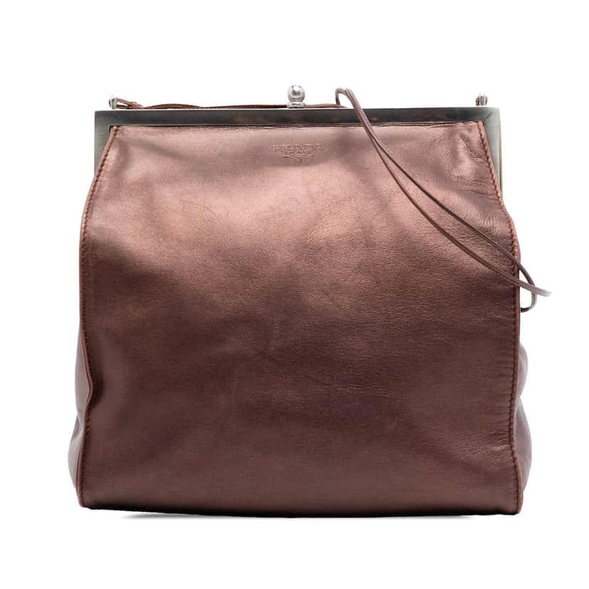 Prada Metallic Nappa Frame Crossbody Brown Leather Very good condition - Front View