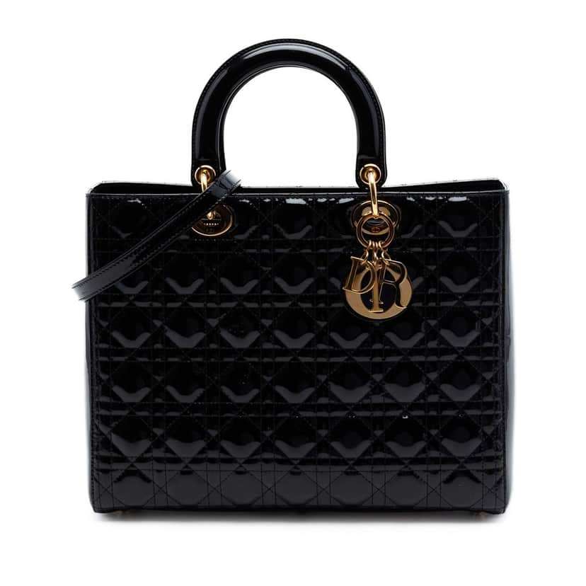 Dior Large Patent Cannage Lady Dior Black Leather Very good condition - Front View