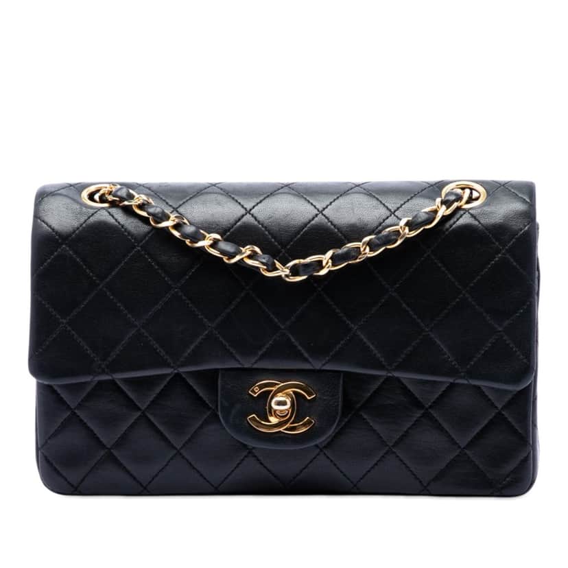 Chanel Small Classic Lambskin Double Flap Black Leather Very good condition - Front View