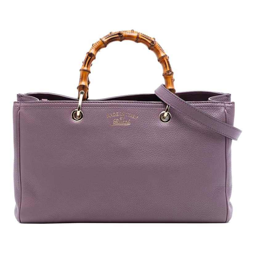 Gucci Medium Calfskin Bamboo Shopper Satchel Purple Leather Very good condition - Front View
