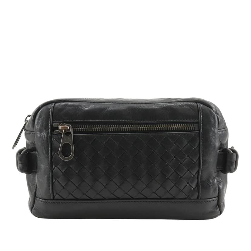 Bottega Veneta Nappa Intrecciato Belt Bag Black Leather Very good condition - Front View