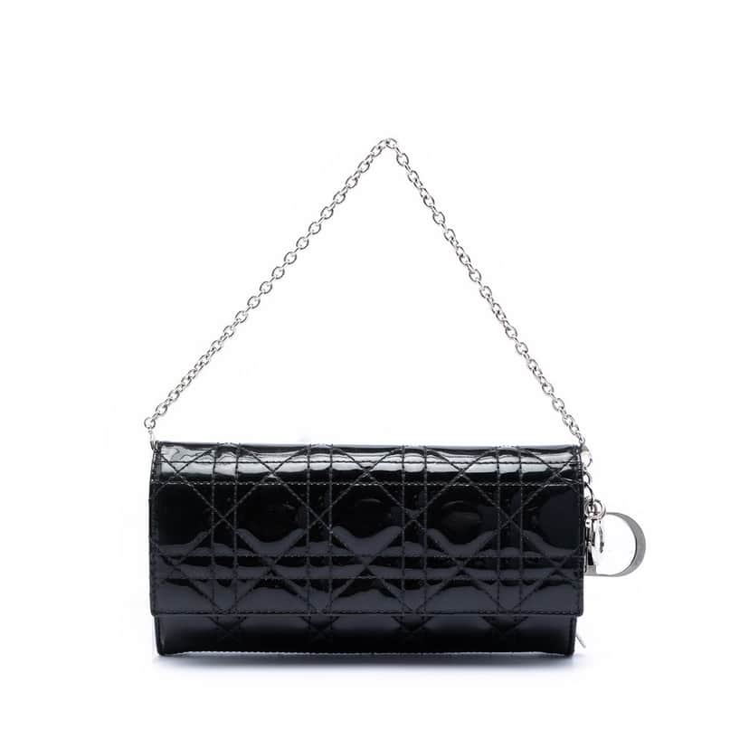 Dior Patent Cannage Lady Dior Wallet On Chain Black Leather Very good condition - Front View