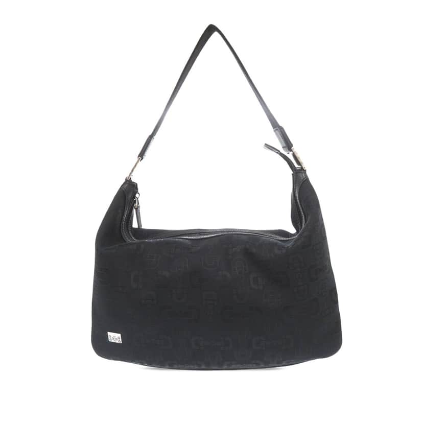 Gucci Horsebit Canvas Shoulder Bag Black Very good condition - Front View