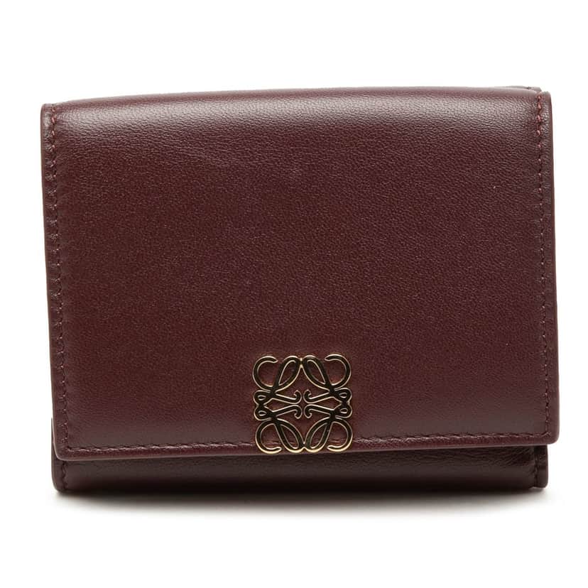 LOEWE Leather Anagram Trifold Wallet Red Leather Very good condition - Front View