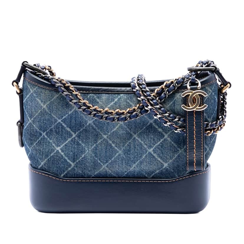 Chanel Small Printed Denim and Calfskin Gabrielle Hobo Blue Very good condition - Front View