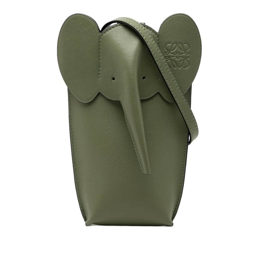LOEWE Leather Elephant Pocket Crossbody Green Leather Very good condition - Front View