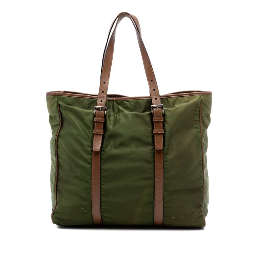 Prada Leather Trimmed Tessuto Tote Green Very good condition - Front View