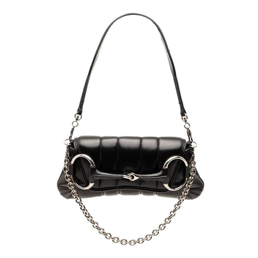 Gucci Small Quilted Leather Horsebit Chain Satchel Black Leather Very good condition - Front View